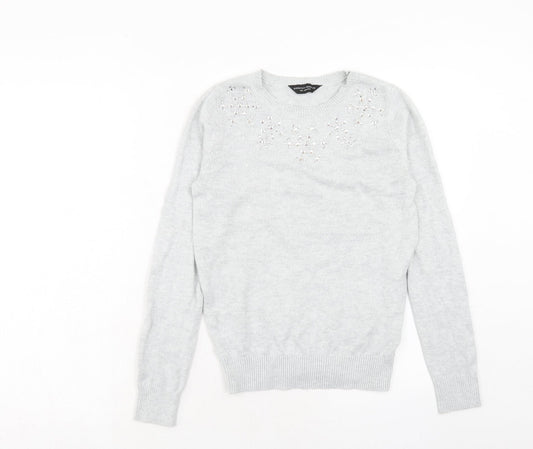 Dorothy Perkins Womens Grey Round Neck Cotton Pullover Jumper Size 8