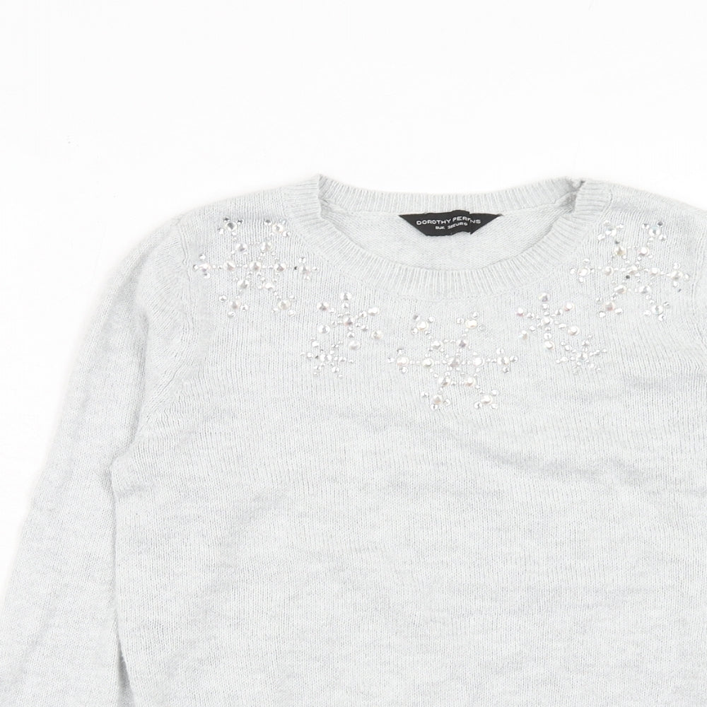 Dorothy Perkins Womens Grey Round Neck Cotton Pullover Jumper Size 8