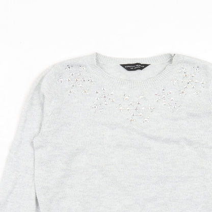 Dorothy Perkins Womens Grey Round Neck Cotton Pullover Jumper Size 8