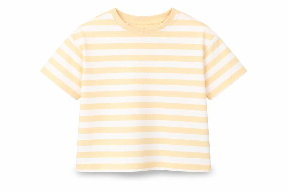 Marks & Spencer Girls Orange Striped Cotton Basic T-Shirt Size 7-8 Years Round Neck Pullover