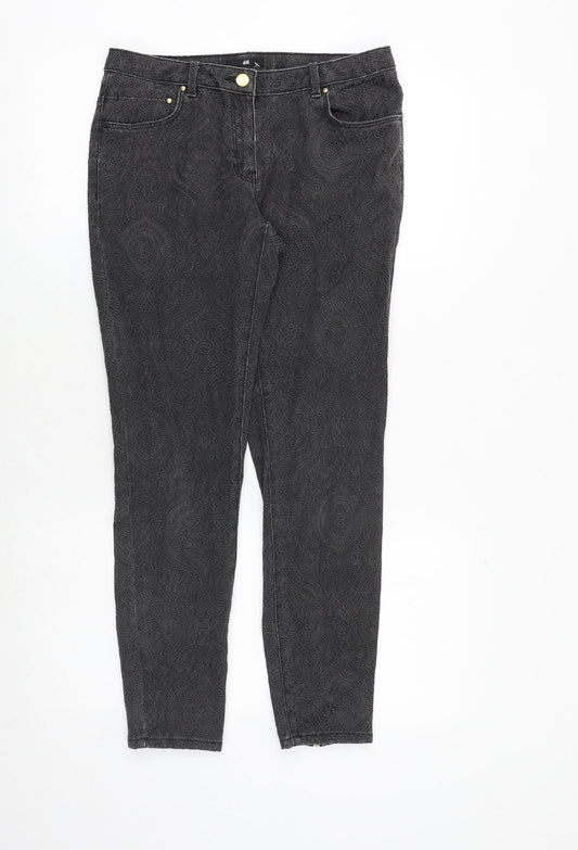 H&M Womens Grey Geometric Cotton Skinny Jeans Size 10 Regular Zip