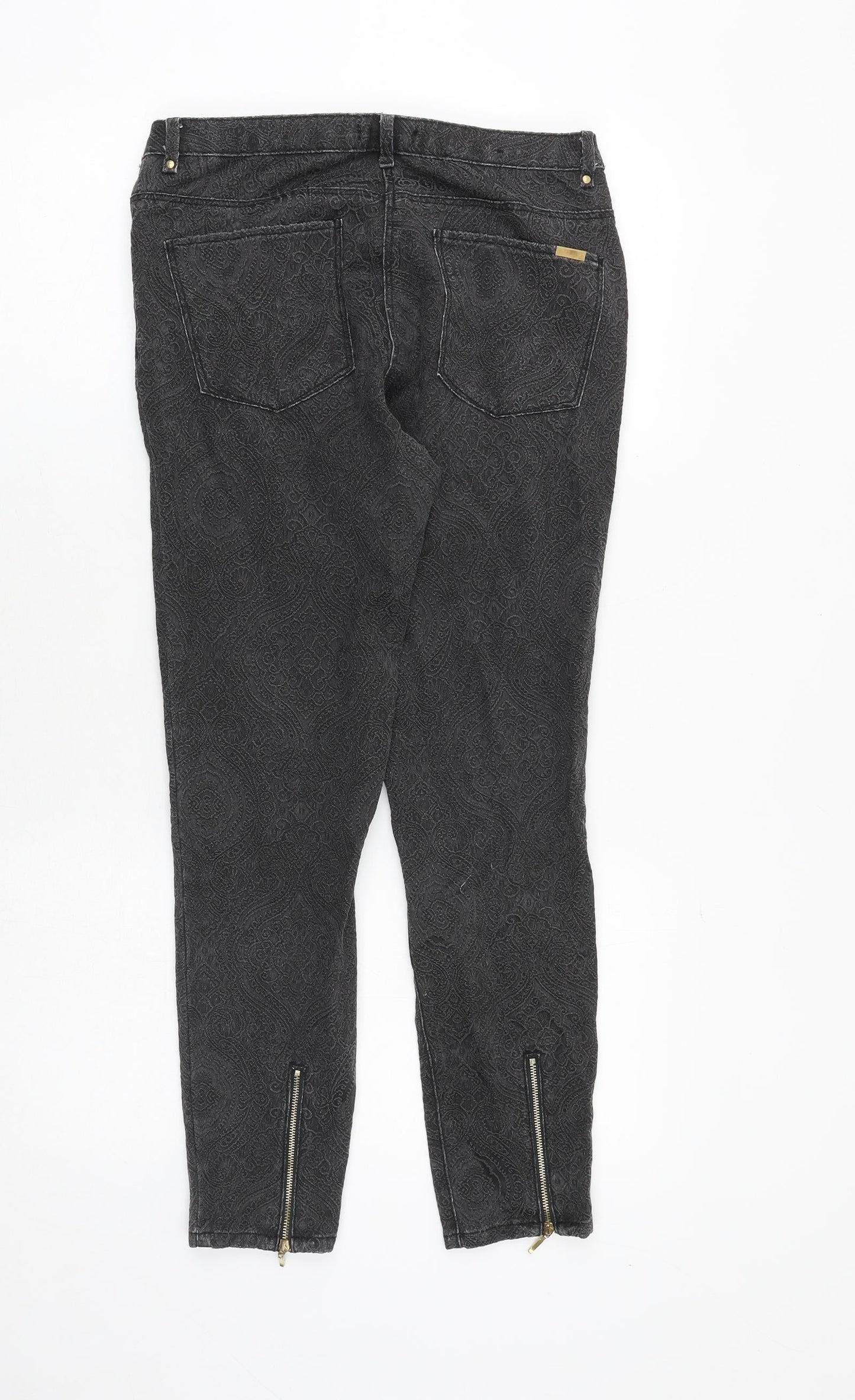 H&M Womens Grey Geometric Cotton Skinny Jeans Size 10 Regular Zip