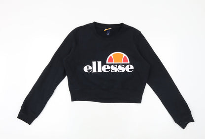 Additional front view of Ellesse women’s black cotton pullover sweatshirt, size UK 10, pullover