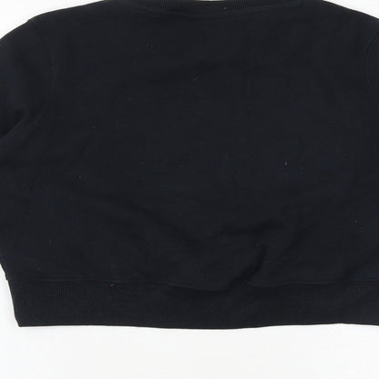 Brand and care label for Ellesse women’s black cotton pullover sweatshirt, size UK 10, pullover