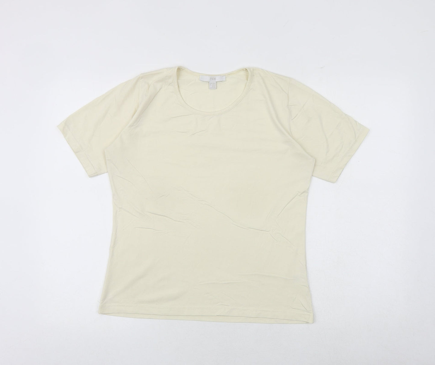 TCM Womens Ivory Polyamide Basic T-Shirt Size 14 Round Neck
