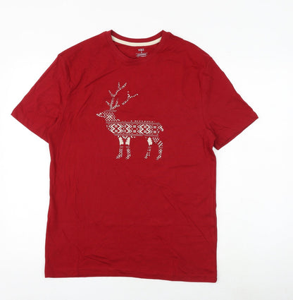 Marks & Spencer Womens Red 100% Cotton Basic T-Shirt Size S Crew Neck - Stag