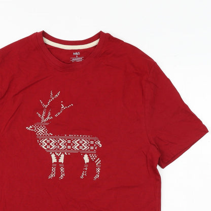 Marks & Spencer Womens Red 100% Cotton Basic T-Shirt Size S Crew Neck - Stag