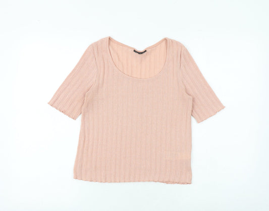 Topshop Womens Pink Polyester Basic T-Shirt Size 10 Round Neck