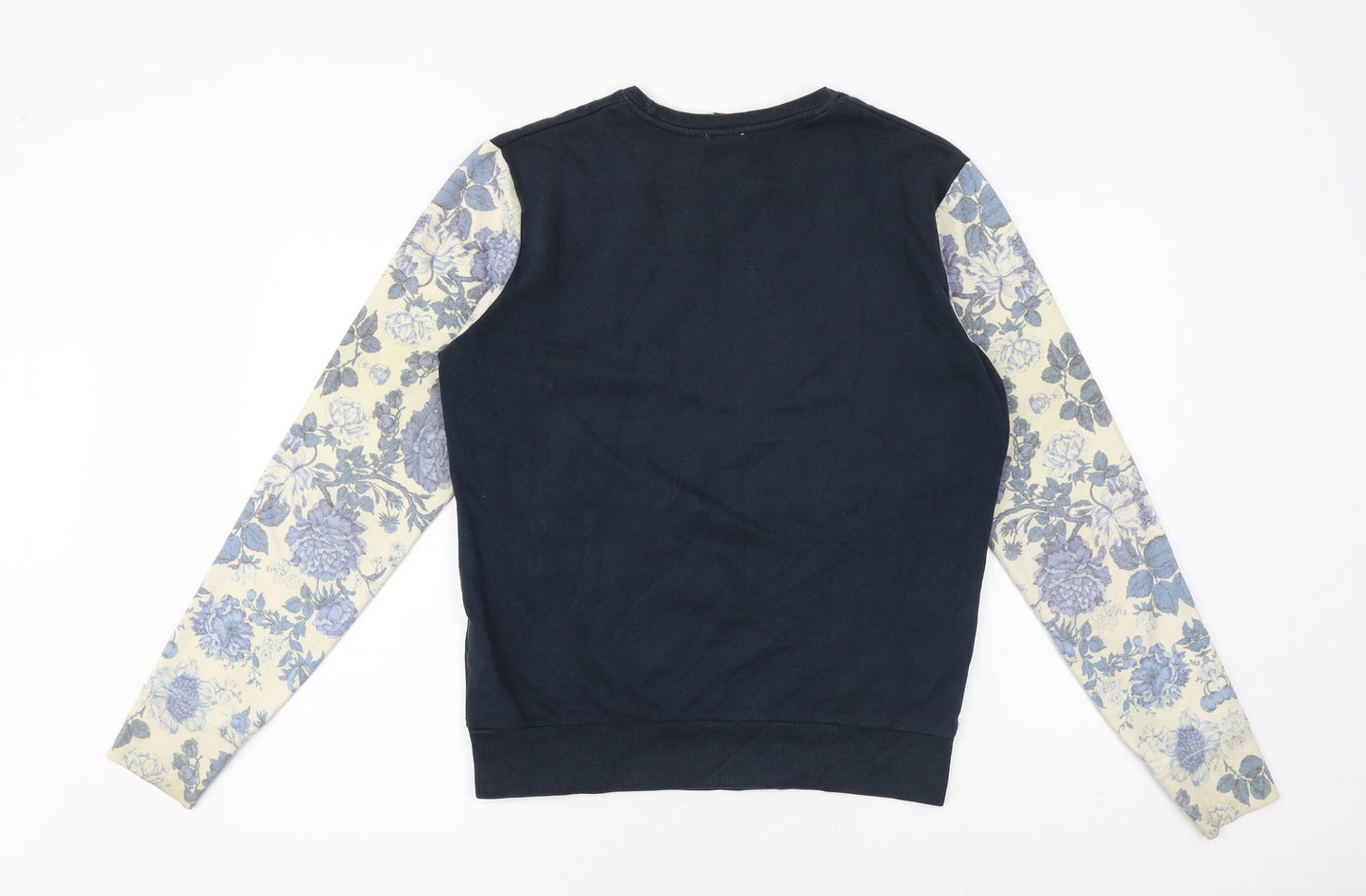 Hype Mens Blue Floral Cotton Pullover Sweatshirt Size S