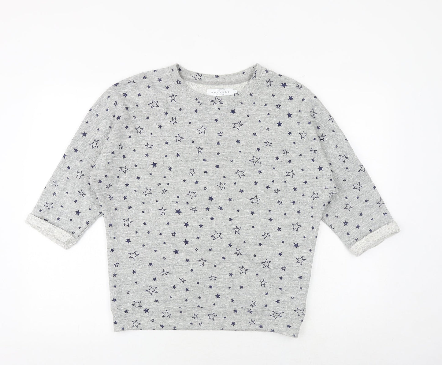 John Lewis Womens Grey Geometric Cotton Pullover Sweatshirt Size 10 Pullover - Star Pattern