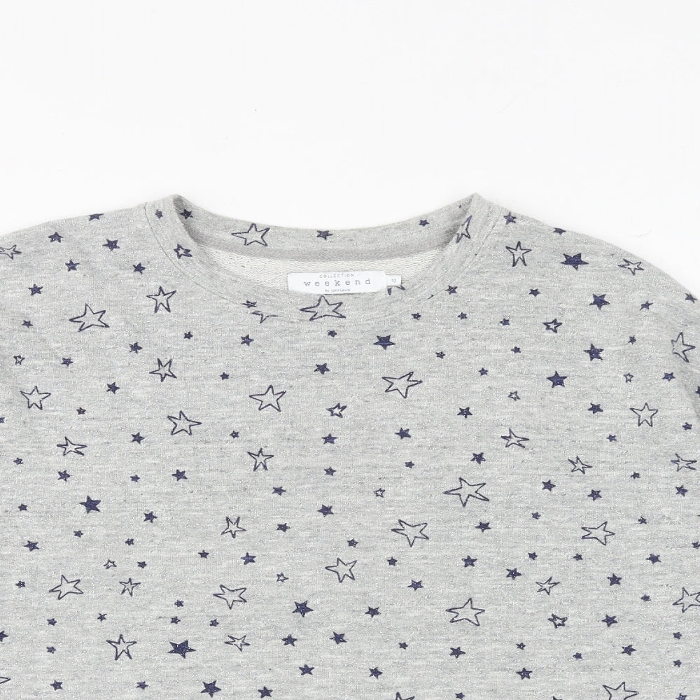 John Lewis Womens Grey Geometric Cotton Pullover Sweatshirt Size 10 Pullover - Star Pattern