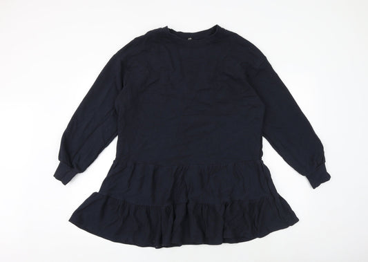 River Island Womens Blue Cotton Jumper Dress Size M Round Neck Pullover