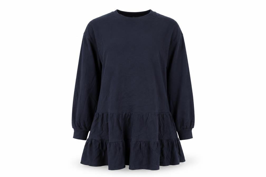 River Island Womens Blue Cotton Jumper Dress Size M Round Neck Pullover