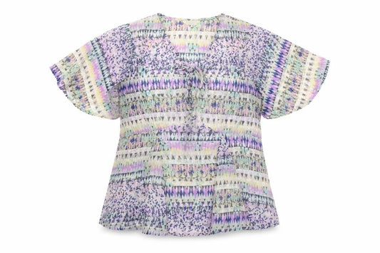 Marks and Spencer Womens Multicoloured Geometric Polyester Basic Blouse Size 10 V-Neck - Angel Sleeve
