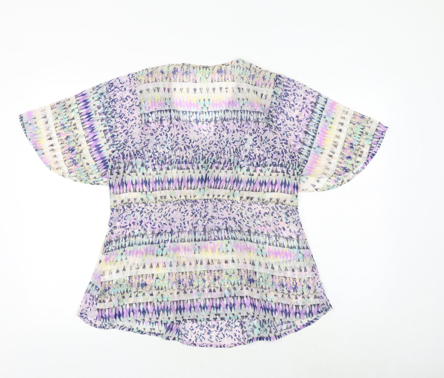 Marks and Spencer Womens Multicoloured Geometric Polyester Basic Blouse Size 10 V-Neck - Angel Sleeve
