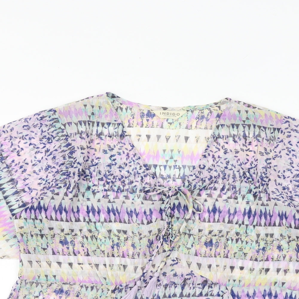 Marks and Spencer Womens Multicoloured Geometric Polyester Basic Blouse Size 10 V-Neck - Angel Sleeve