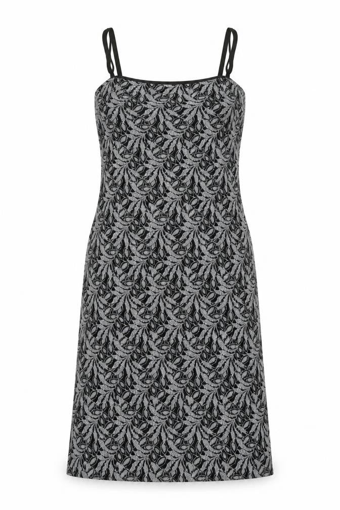 New Look Womens Black Geometric Nylon Slip Dress Size 12 Square Neck