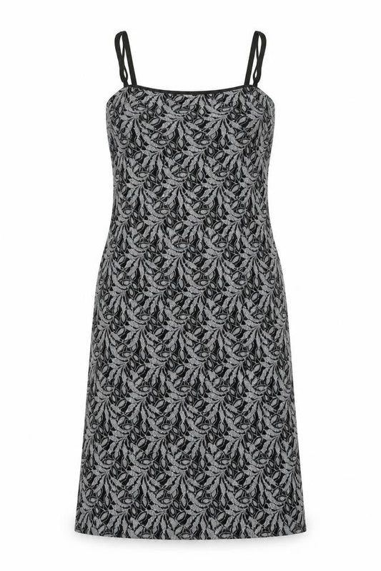 New Look Womens Black Geometric Nylon Slip Dress Size 12 Square Neck