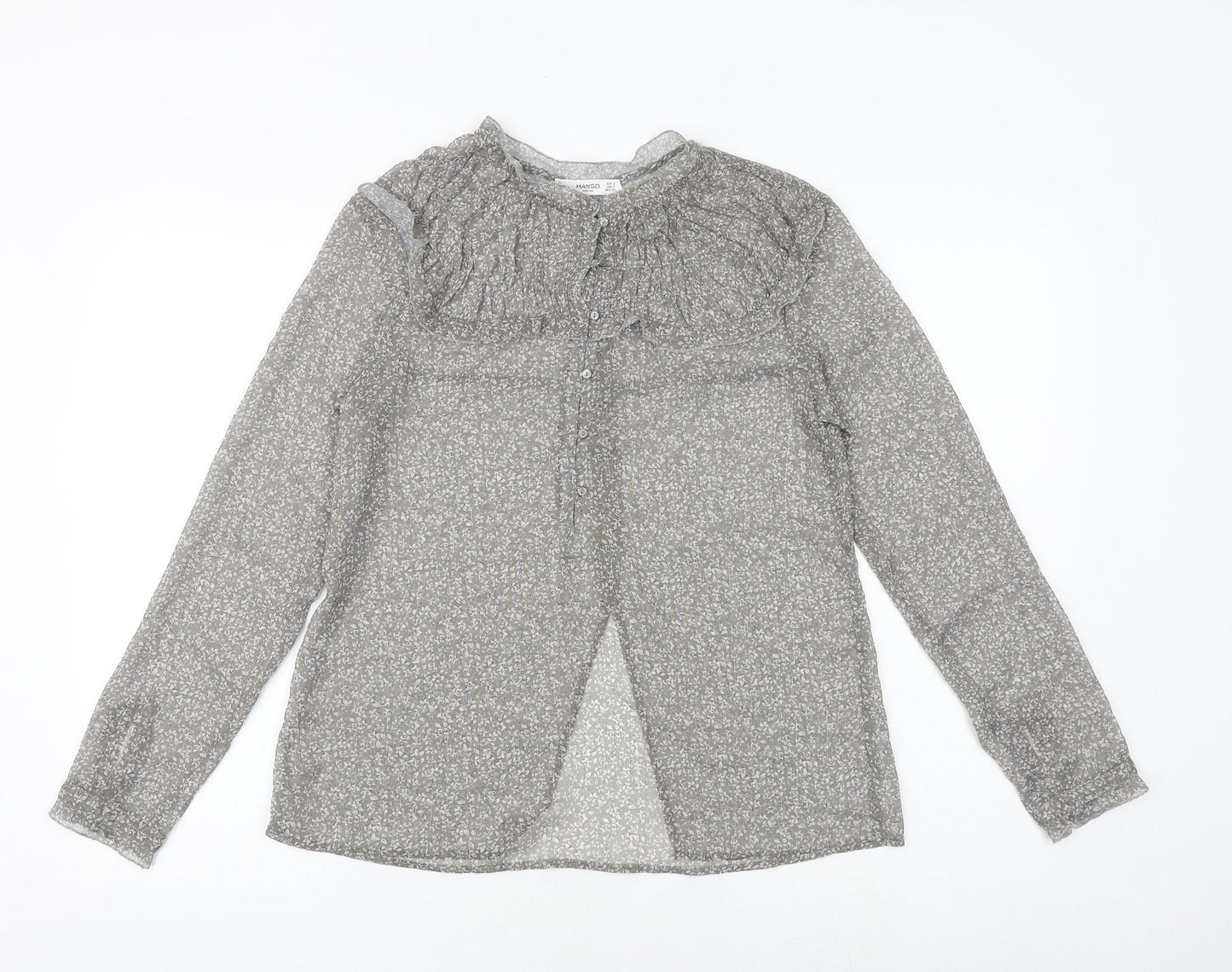 Mango Womens Grey Floral Polyester Basic Blouse Size S Round Neck