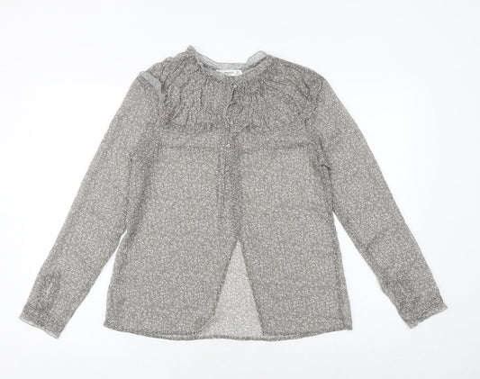 Mango Womens Grey Floral Polyester Basic Blouse Size S Round Neck