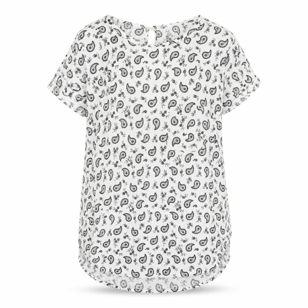 H&M Womens White Paisley Viscose Basic Blouse Size 8 Boat Neck