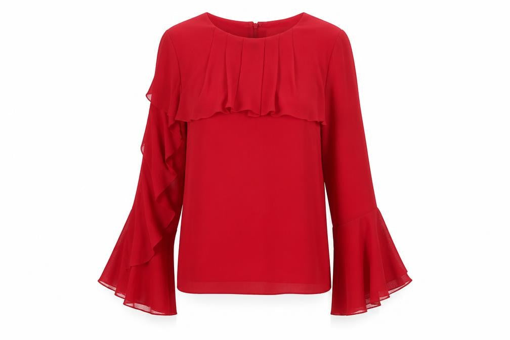 Coast Womens Red Polyester Basic Blouse Size 8 Boat Neck - Flute Sleeve