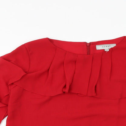 Coast Womens Red Polyester Basic Blouse Size 8 Boat Neck - Flute Sleeve