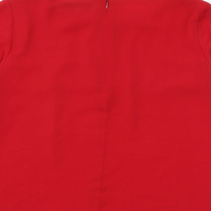 Coast Womens Red Polyester Basic Blouse Size 8 Boat Neck - Flute Sleeve