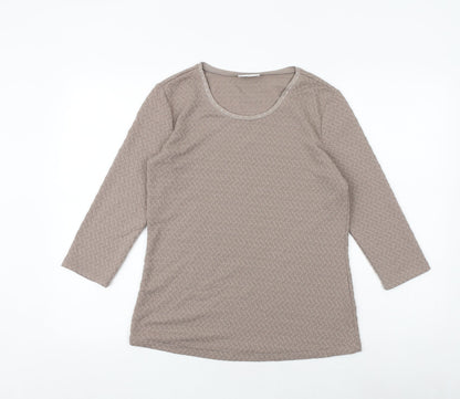 Additional front view of Canada women’s brown polyester basic t-shirt, size XS, boat neck - textured