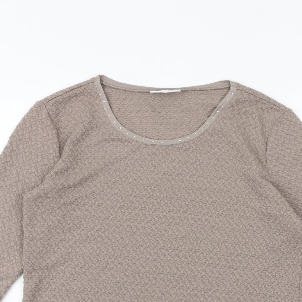 Canada Womens Brown Polyester Basic T-Shirt Size XS Boat Neck - Textured