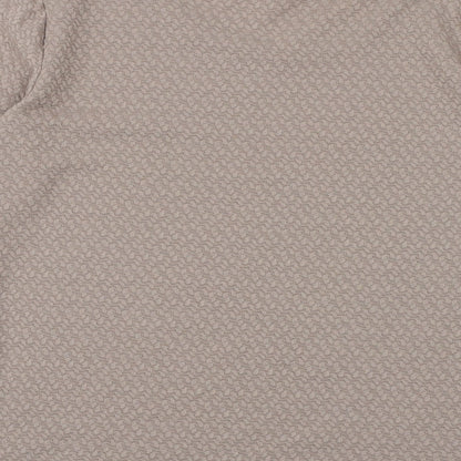 Brand and care label for Canada women’s brown polyester basic t-shirt, size XS, boat neck - textured