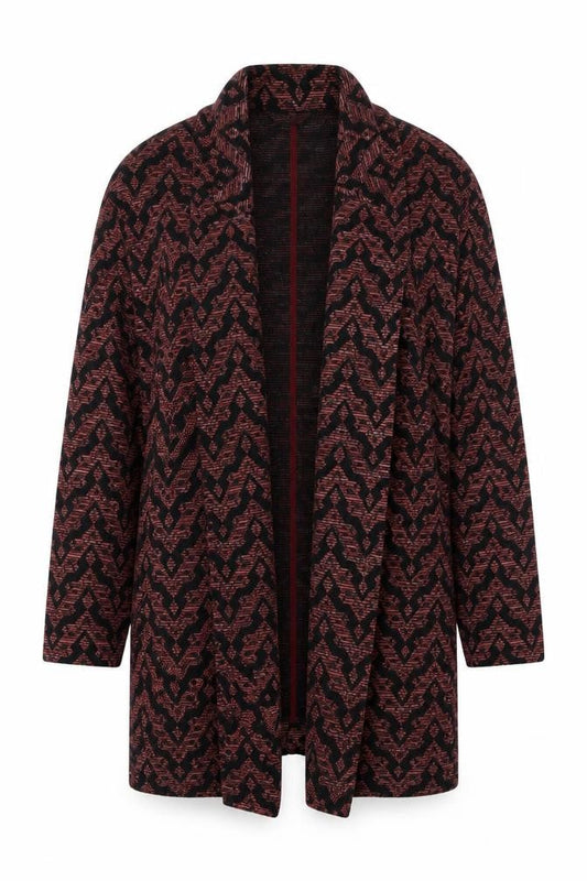 Front view of Miss Selfridge women’s red geometric jacket blazer, size UK 6, - longline