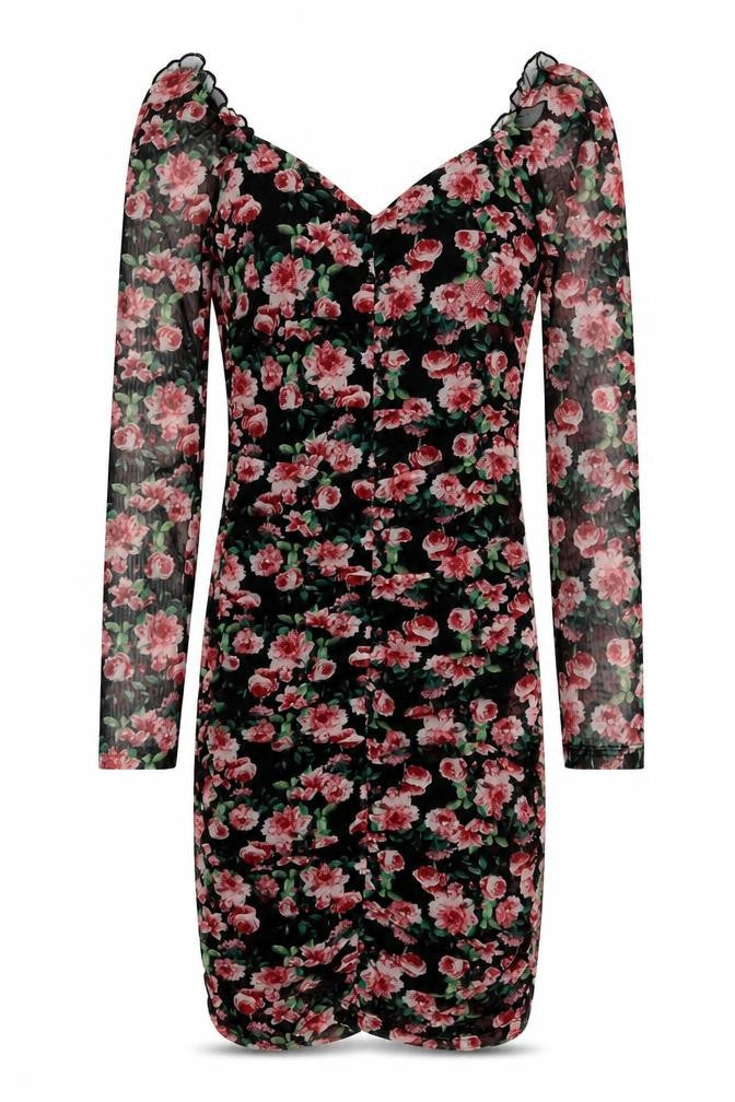 Jolie & Joy Womens Black Floral Polyester Bodycon Size S V-Neck Pullover