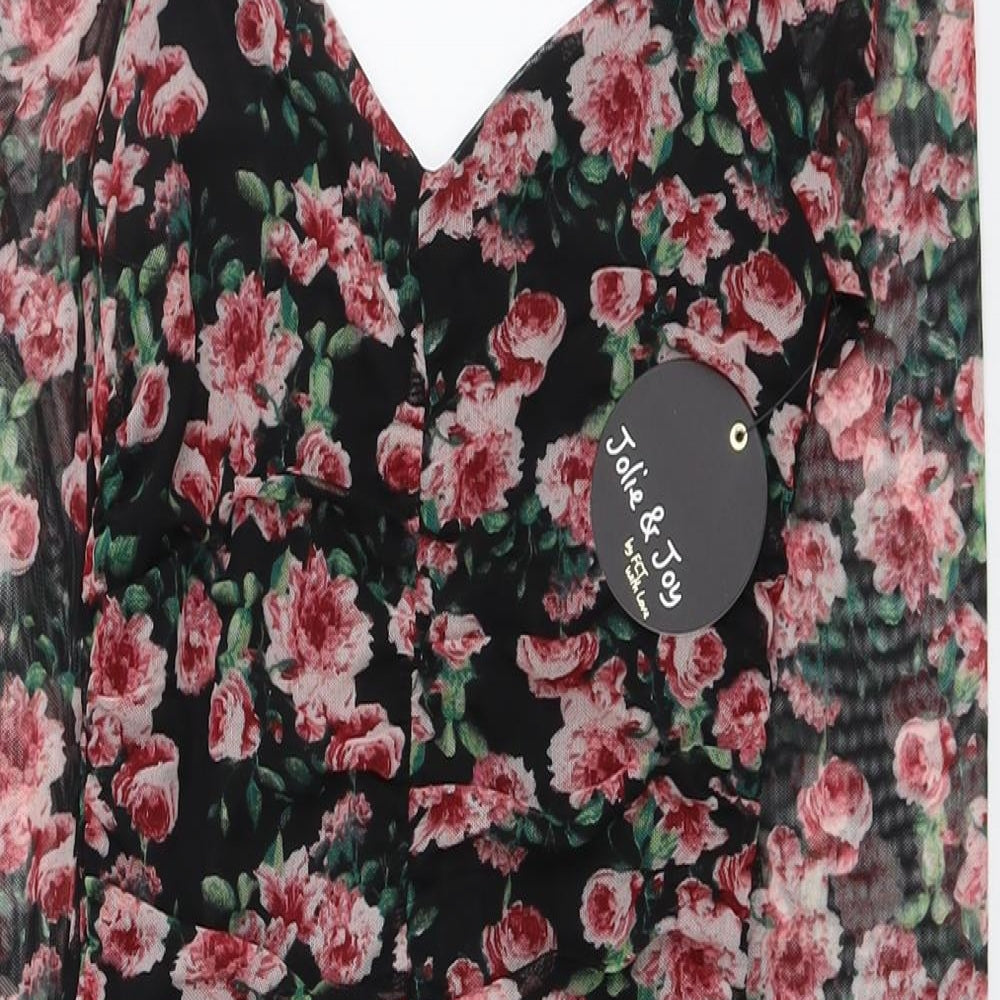 Jolie & Joy Womens Black Floral Polyester Bodycon Size S V-Neck Pullover