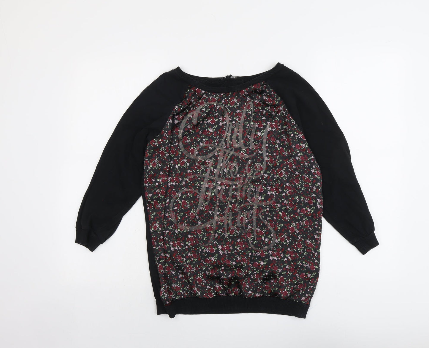 RESERVED Womens Black Floral Polyester Basic Blouse Size S Boat Neck