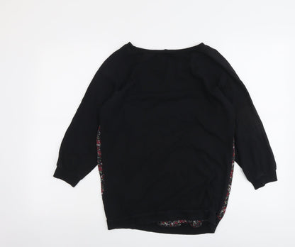 RESERVED Womens Black Floral Polyester Basic Blouse Size S Boat Neck