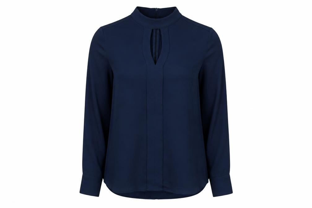 White House Black Market Womens Blue Polyester Basic Blouse Size 14 Mock Neck