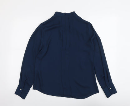 White House Black Market Womens Blue Polyester Basic Blouse Size 14 Mock Neck