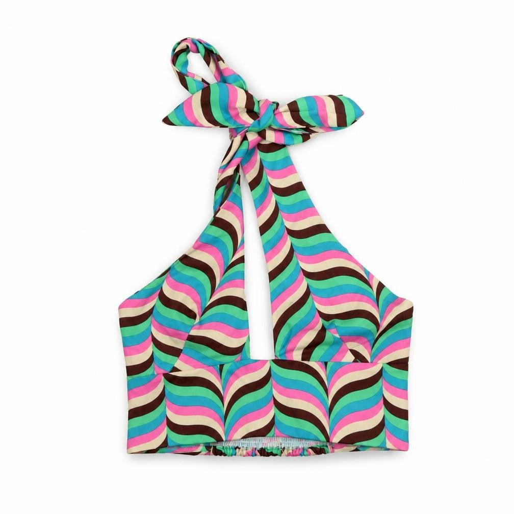 Zara Womens Multicoloured Geometric Polyester Cropped Tank Size S Halter - Shirred Back