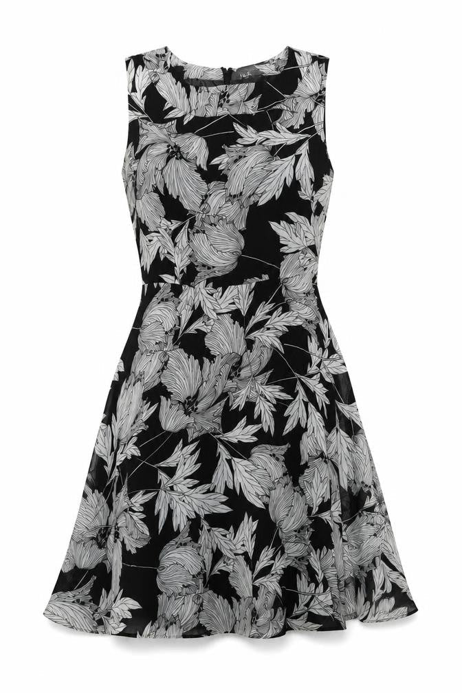 Wallis Womens Black Floral Polyester Fit & Flare Size 8 Round Neck Zip