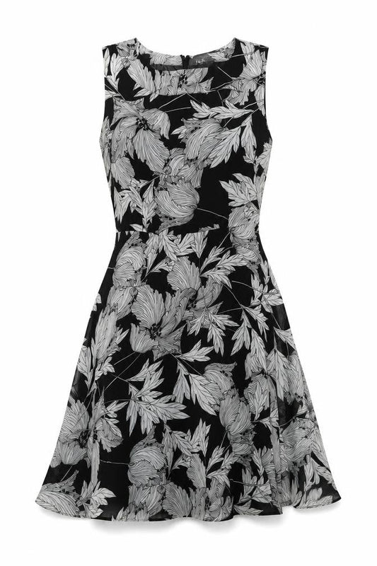 Wallis Womens Black Floral Polyester Fit & Flare Size 8 Round Neck Zip