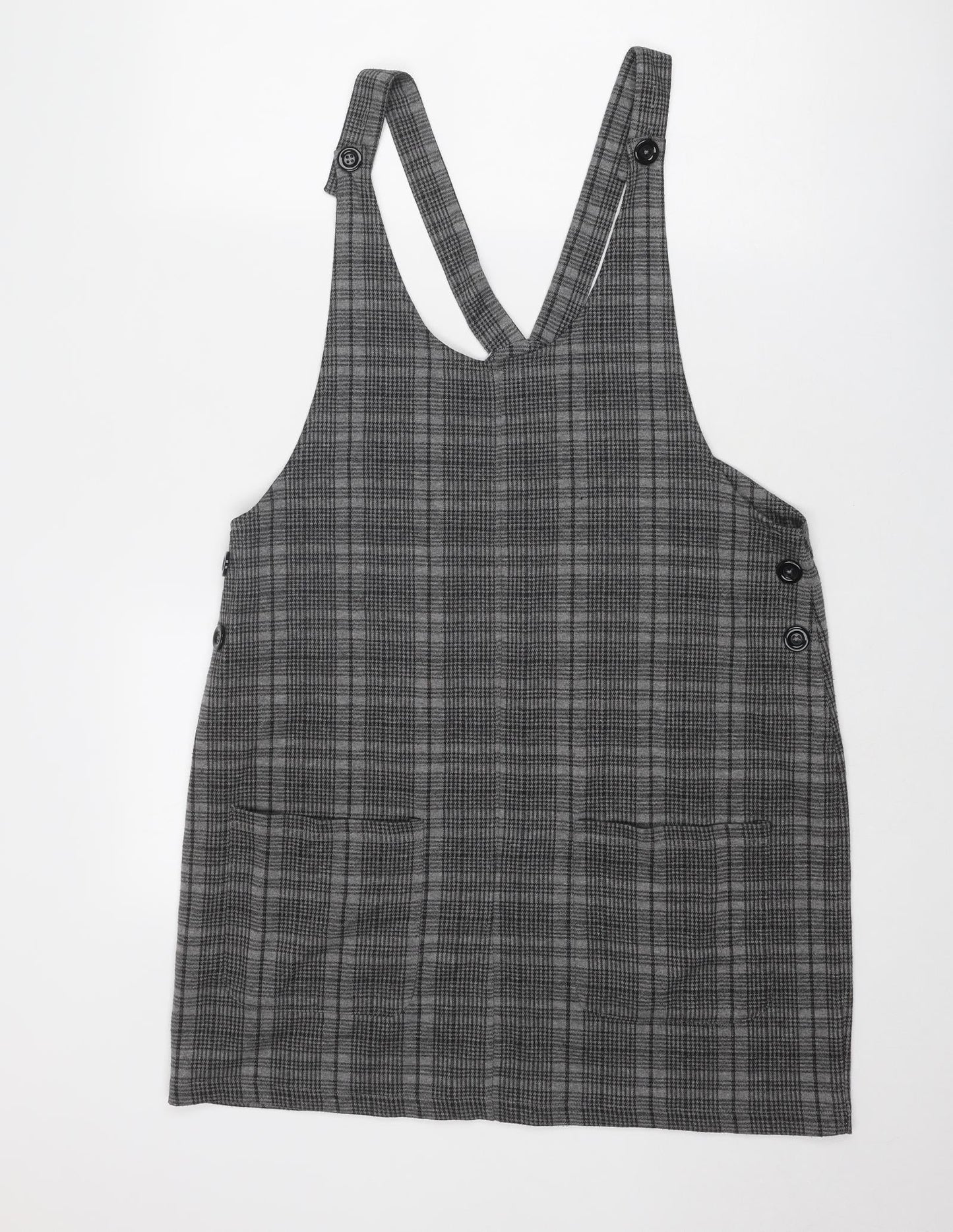 Multiblu Womens Grey Geometric Polyester Pinafore/Dungaree Dress Size 14 Round Neck Button