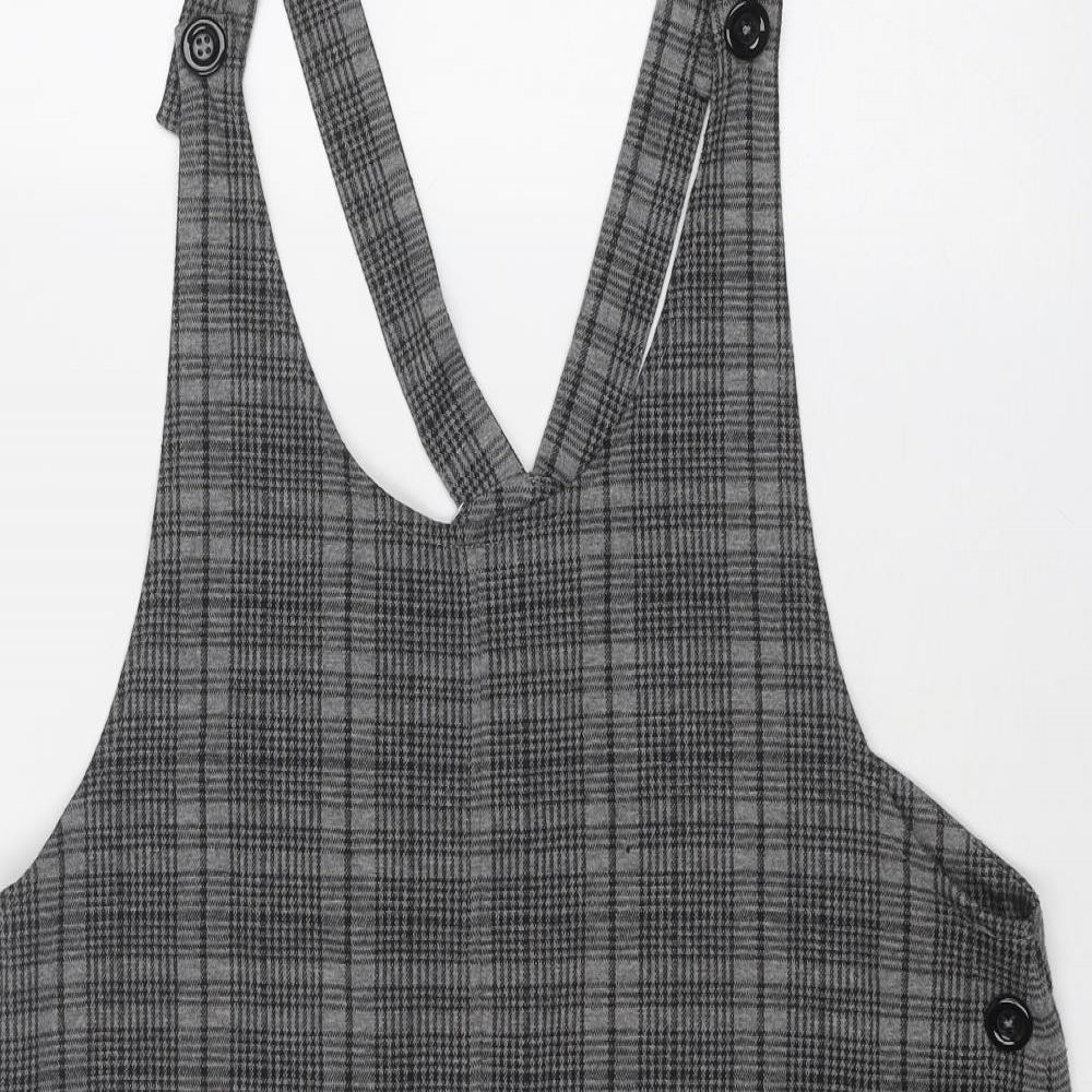 Multiblu Womens Grey Geometric Polyester Pinafore/Dungaree Dress Size 14 Round Neck Button