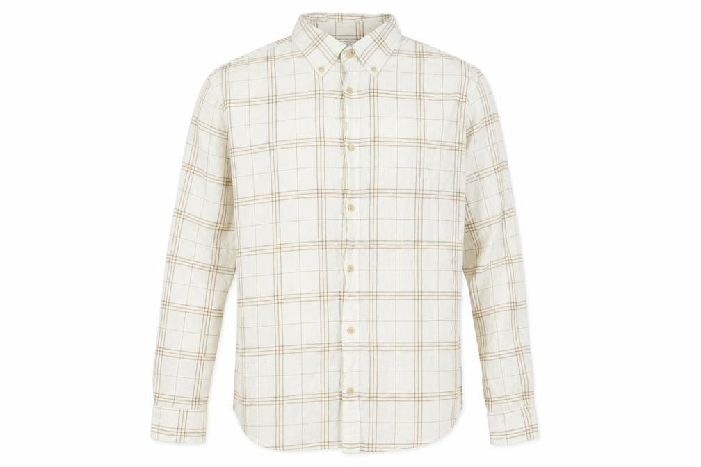 Selected Homme Mens Ivory Geometric Cotton Button-Up Size 16.5 Collared Button