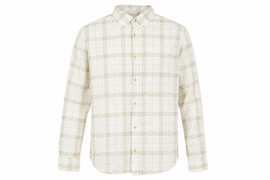 Selected Homme Mens Ivory Geometric Cotton Button-Up Size 16.5 Collared Button