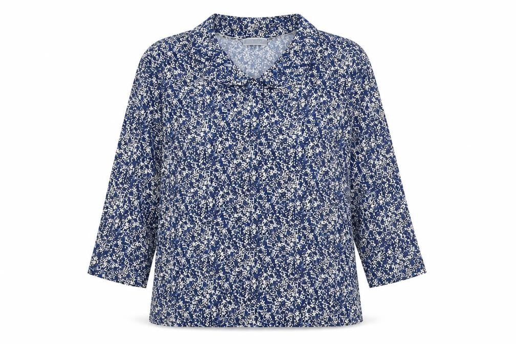 Cotswold Collections Womens Blue Geometric Polyester Basic Blouse Size L Collared