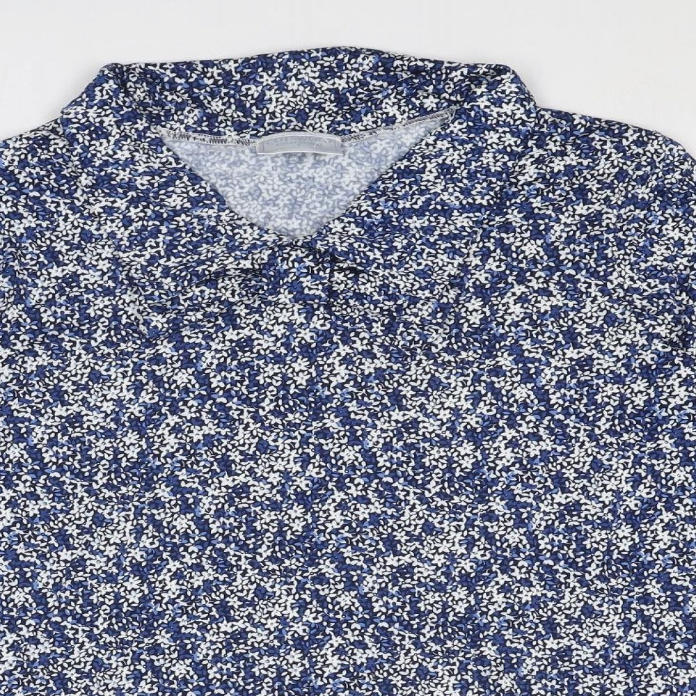 Cotswold Collections Womens Blue Geometric Polyester Basic Blouse Size L Collared