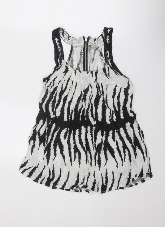 Miss Posh Womens Black Animal Print Cotton Basic Tank Size 10 Scoop Neck - Zebra Print