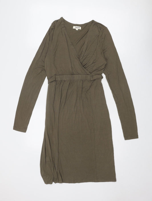 Lazy Lu Womens Green Viscose Shift Size 10 V-Neck Pullover
