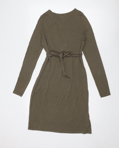 Lazy Lu Womens Green Viscose Shift Size 10 V-Neck Pullover
